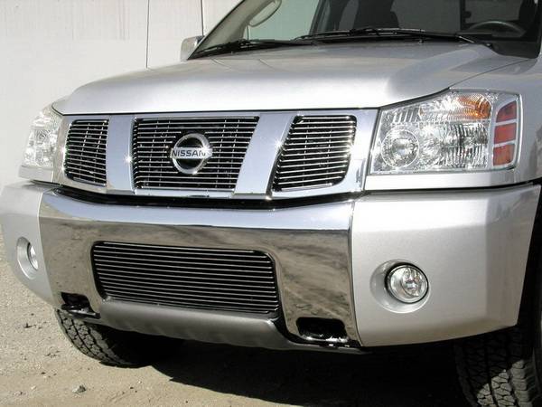 Grillcraft - Nissan Armada BG Series Black Billet Upper Grille - With Logo Cut Out - 3PC - NIS-1550-BAO