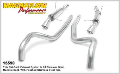 MagnaFlow - Ford Mustang Magnaflow Competition Series Cat -Back Exhaust System - Split Dual - Round Muffler with Polished Tips - 3 Inch - 15590