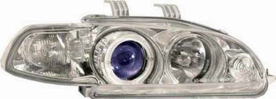 I-Tech - I-Tech Projector Headlights with Chrome Housing and Halo Ring and Blue lights with 1PC - 02ITHC92PCBRIM