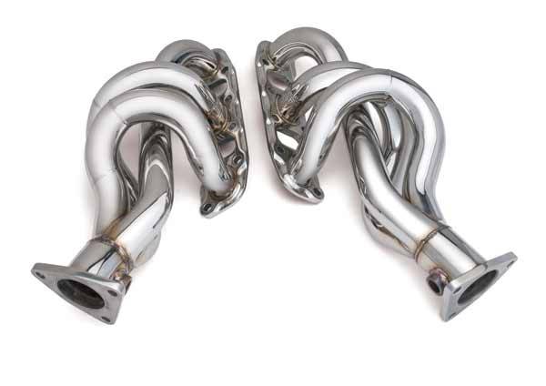 DC Sports - Two 3-1 Brushed Stainless Steel Exhaust Headers with Blue Collector Pipe - AHS6009B