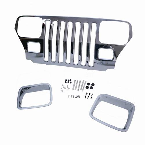 Omix - Omix Grille Cover - Chrome - Including Headlight Surrounds - Mounting Hardware - 12033-06