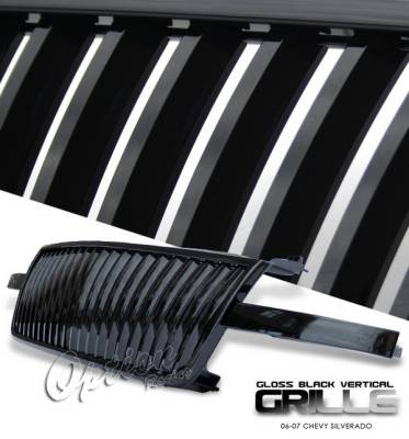 OptionRacing - Chevrolet Silverado Option Racing Black Grille - Vertical Style - Black - 65-15265