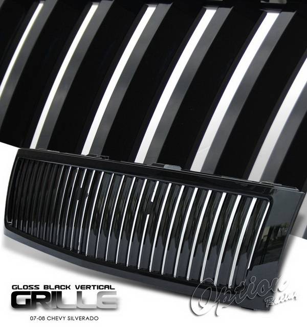 OptionRacing - Chevrolet Silverado Option Racing Black Grille - Vertical Style - Black - 65-15266