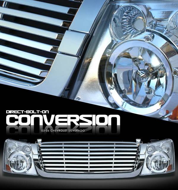 OptionRacing - Chevrolet Silverado Option Racing Headlights - Chromed with All - Chromed Billet Grille - 10-15262