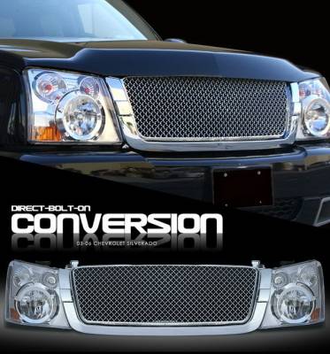 OptionRacing - Chevrolet Silverado Option Racing Headlights - Chromed with All - Chromed Diamond Grille - 10-15263
