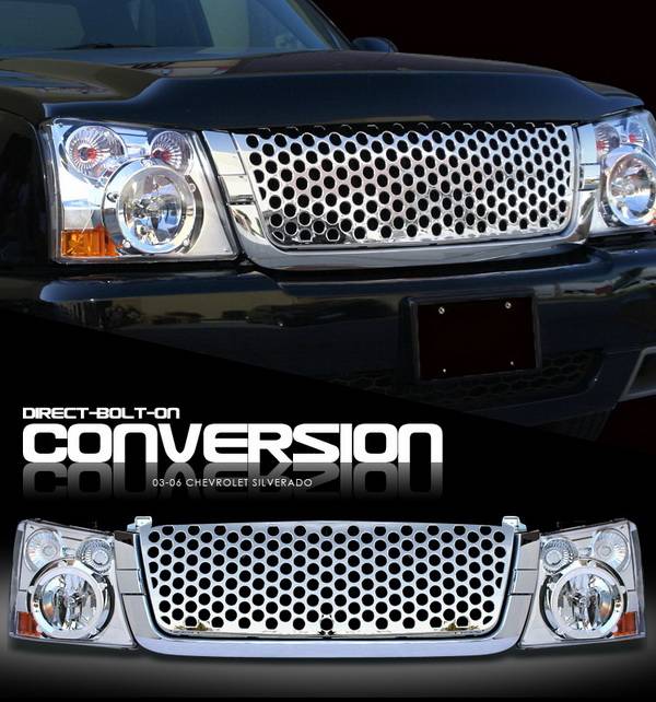 OptionRacing - Chevrolet Silverado Option Racing Headlights - Chromed with Chromed Punch Hole Grille - 10-15264