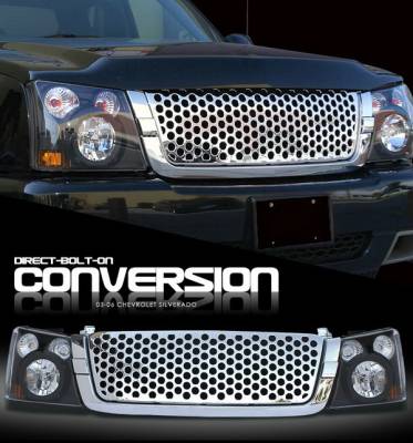 OptionRacing - Chevrolet Silverado Option Racing Headlights - Black with Chromed Punch Hole Grille - 10-15269