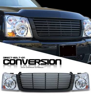 OptionRacing - Chevrolet Silverado Option Racing Headlights - Chromed with All Black Billet Grille - 10-15274