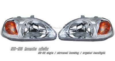 OptionRacing - Honda Civic Option Racing Headlights - Chrome & Clear - 10-20312