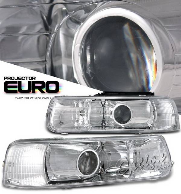 OptionRacing - Chevrolet Silverado Option Racing Projector Headlights - Chrome - 11-15137