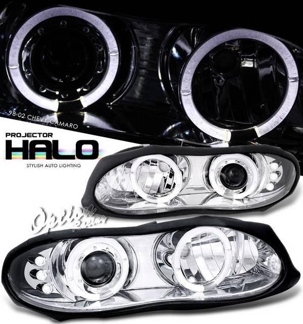 OptionRacing - Chevrolet Camaro Option Racing Projector Headlights - Chrome with Halo - 11-15281