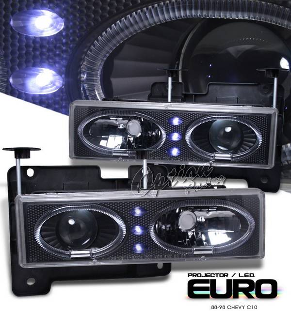 OptionRacing - Chevrolet C10 Option Racing Projector Headlights - Black Housing - 11-15331