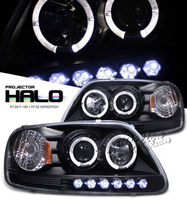 OptionRacing - Ford F150 Option Racing Projector Headlights - Black with Halo with LED - 1PC - 11-18317-J1