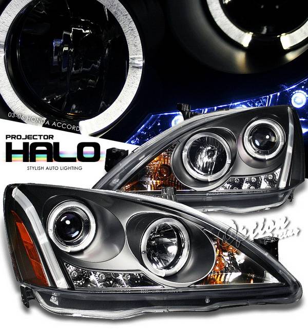 OptionRacing - Honda Accord Option Racing Projector Headlights - Black with Halo - 11-20295
