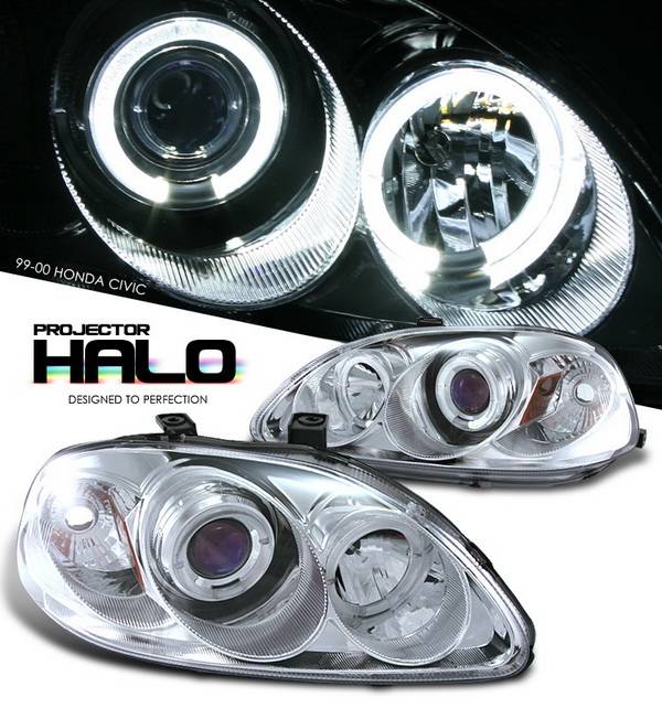OptionRacing - Honda Civic Option Racing Projector Headlights - Chrome with Halo - 11-20323