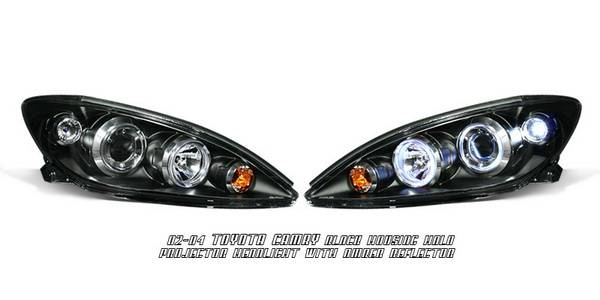 OptionRacing - Toyota Camry Option Racing Projector Headlights - Black with Halo - 11-44256
