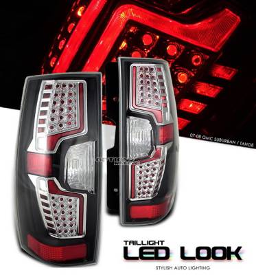OptionRacing - Chevrolet Suburban Option Racing Taillights - LED Look - Black with Chrome Ring - 17-15144