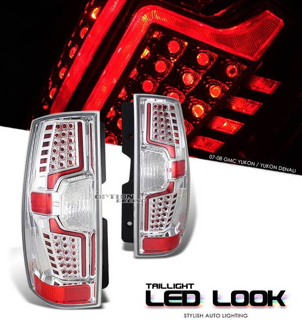 OptionRacing - GMC Yukon Option Racing Taillights LED Look - Chrome Diamond Cut - 17-19371