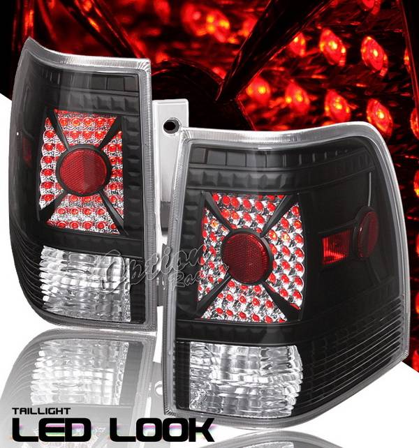 OptionRacing - Ford Expedition Option Racing Taillights - LED Look - Black Chrome Diamond Cut - 19-18362