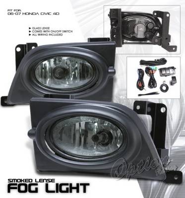 OptionRacing - Honda Civic 4DR Option Racing Fog Light Kit with Wiring Kit - Smoke - 28-20218