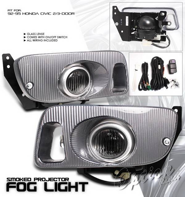 OptionRacing - Honda Civic 2DR Option Racing Fog Light Kit with Wiring Kit - Smoke - 28-20220
