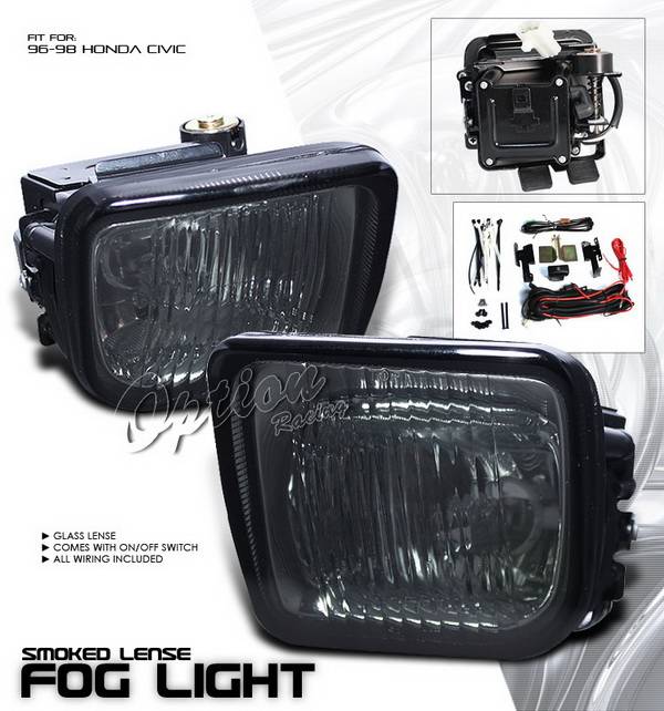 OptionRacing - Honda Civic Option Racing Fog Light Kit with Wiring Kit - Smoke - 28-20221