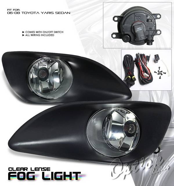OptionRacing - Toyota Yaris Option Racing Fog Light Kit with Wiring Kit - Clear - 28-44193