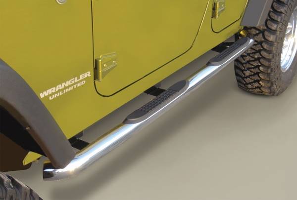 Omix - Outland Side Tube Step - 3 inch - Round - Stainless Steel - 11593-06