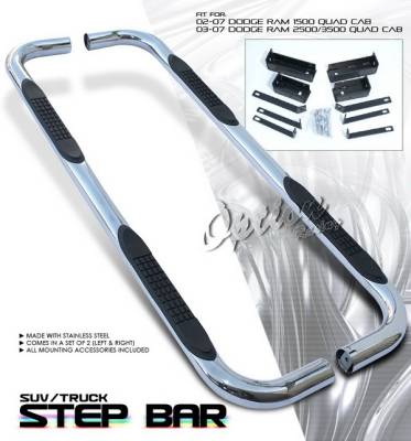 OptionRacing - Dodge Ram Option Racing Side Step Bar - Stainless - 30-17121