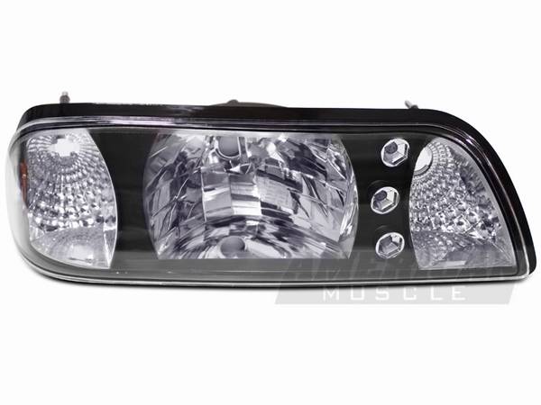 AM Custom - Ford Mustang Black One-Piece Headlights - 42012