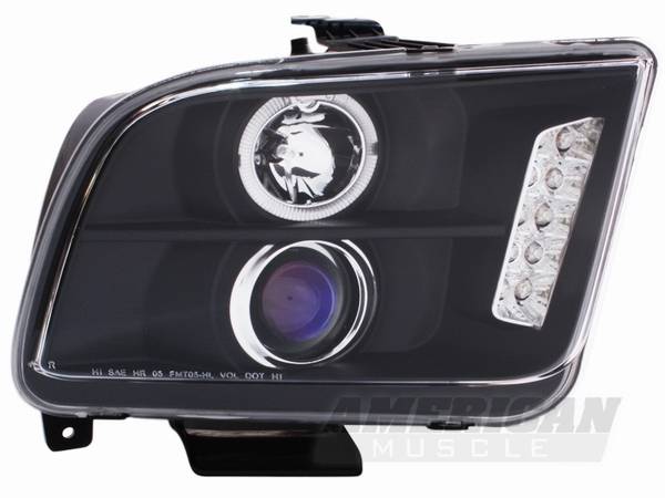 AM Custom - Ford Mustang Black Halo Projector Headlights - LED - 49005