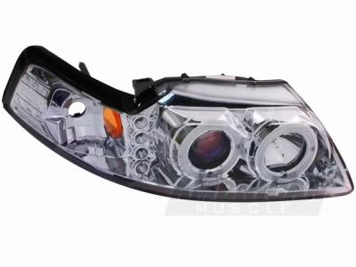 AM Custom - Ford Mustang Chrome Dual Halo Projector Headlights - LED - 49014
