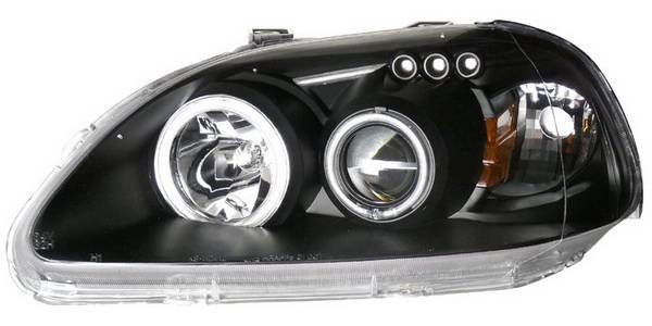 Anzo - Honda Civic Anzo LED Projector Headlights - G2 Halo Black & Clear & Amber- CCFL - 121246