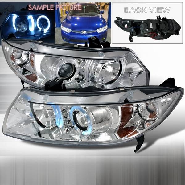Custom Disco - Honda Civic 2DR Custom Disco Chrome Projector Headlights with Amber Reflector - 2LHP-CV062-YD