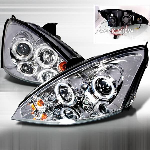 Custom Disco - Ford Focus Custom Disco Chrome Halo LED Projector Headlights with Amber Reflector - 2LHP-FOC00-YD