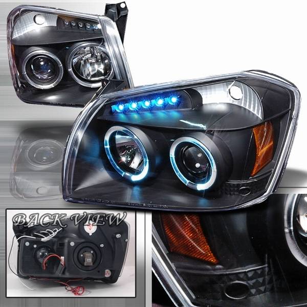 Custom Disco - Dodge Magnum Custom Disco Black Halo LED Projector Headlights with Amber Reflector - 2LHP-MAG05JM-YD