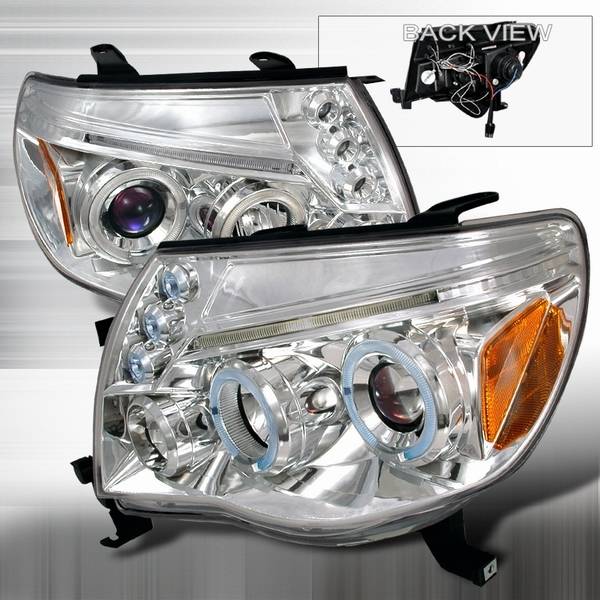 Custom Disco - Toyota Tacoma Custom Disco Chrome Dual Halo Projector Headlights with LED Eyebrows & Amber Reflector - 2LHP-TAC06B-TM