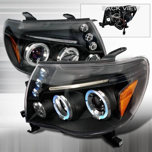 Custom Disco - Toyota Tacoma Custom Disco Black Dual Halo Projector Headlights with LED Eyebrows & Amber Reflector - 2LHP-TAC06JMB-TM
