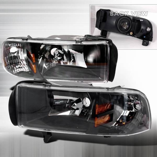 Custom Disco - Dodge Ram Custom Disco Black Euro Headlights with Amber Reflector - 1PC - 2LH-RAM94JM-ABM