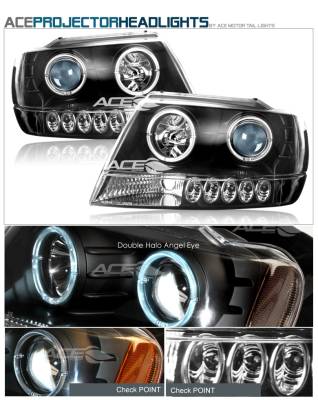 Custom - Black Dual Halo Angel Eye LED Headlights