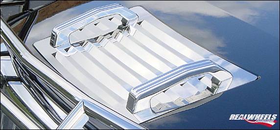 RealWheels - Hummer H2 RealWheels Over-The-Pocket 7-Louver Top Grille with Grooved Billet Aluminum Hood Handles - 3PC - RW101-2-A0102