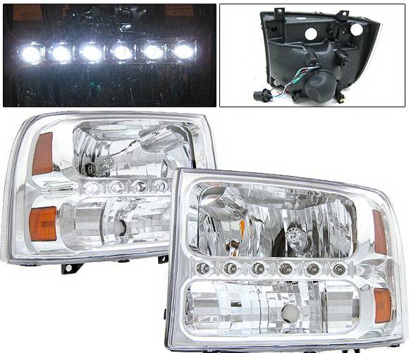 4 Car Option - Ford Superduty 4 Car Option LED Headlights - Chrome - 1PC - LH-FEC00LEDC-KS