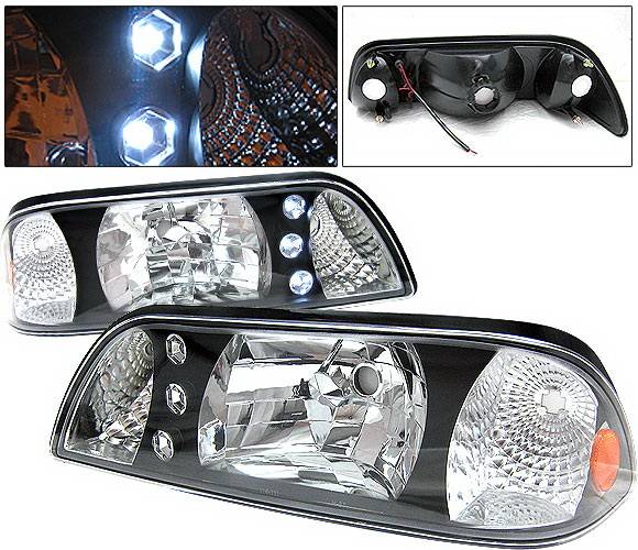 4 Car Option - Ford Mustang 4 Car Option LED Headlights - Black - 1PC - LH-FM87B-1-A