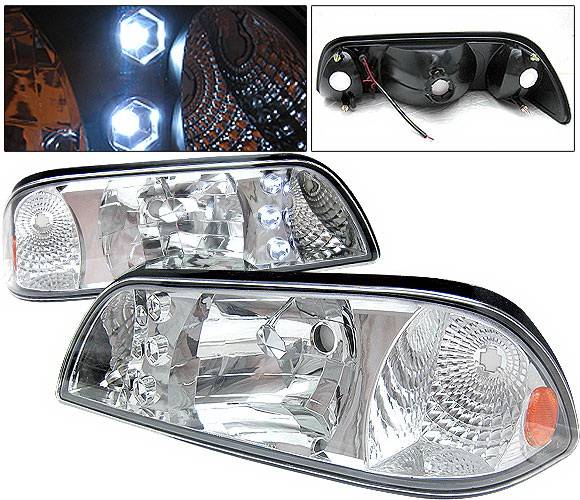 4 Car Option - Ford Mustang 4 Car Option LED Headlights - Chrome - 1PC - LH-FM87C-1-A