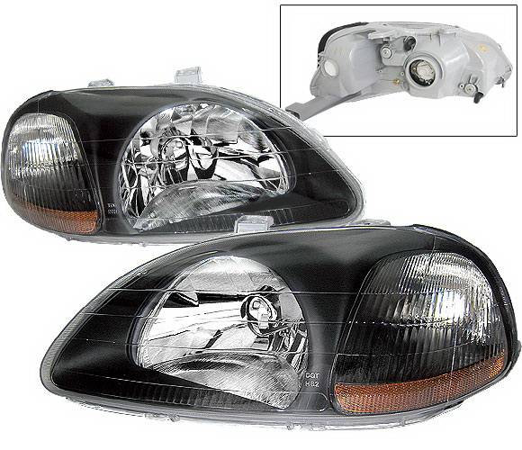 4 Car Option - Honda Civic 4 Car Option JDM Headlights - Black - LH-HC96JDM