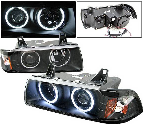 4 Car Option - BMW 3 Series 4 Car Option Dual Halo Projector Headlights - Black CCFL - 1PC - LP-BE362BF-KS