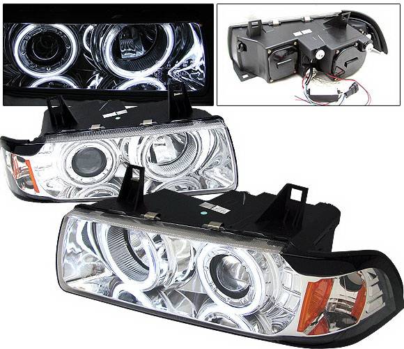 4 Car Option - BMW 3 Series 4 Car Option Dual Halo Projector Headlights - Chrome CCFL - 1PC - LP-BE362CF-KS
