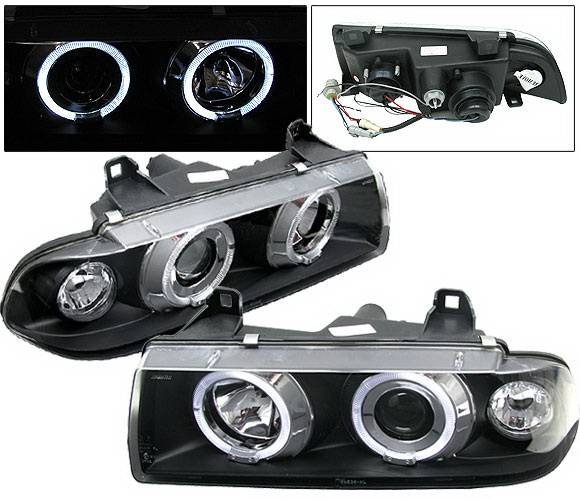 4 Car Option - BMW 3 Series 4 Car Option Dual Halo Projector Headlights - Black - LP-BE36BC-5