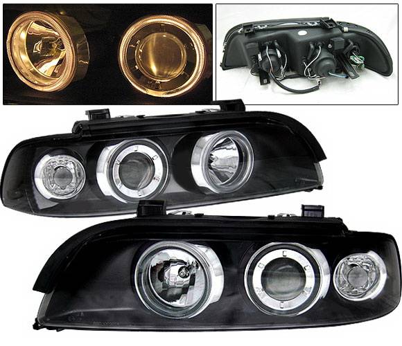 4 Car Option - BMW 5 Series 4 Car Option Dual Halo Projector Headlights - Black - LP-BE39BC-9