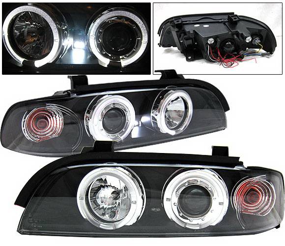 4 Car Option - BMW 5 Series 4 Car Option Dual Halo Projector Headlights - Black - LP-BE39BC-YD